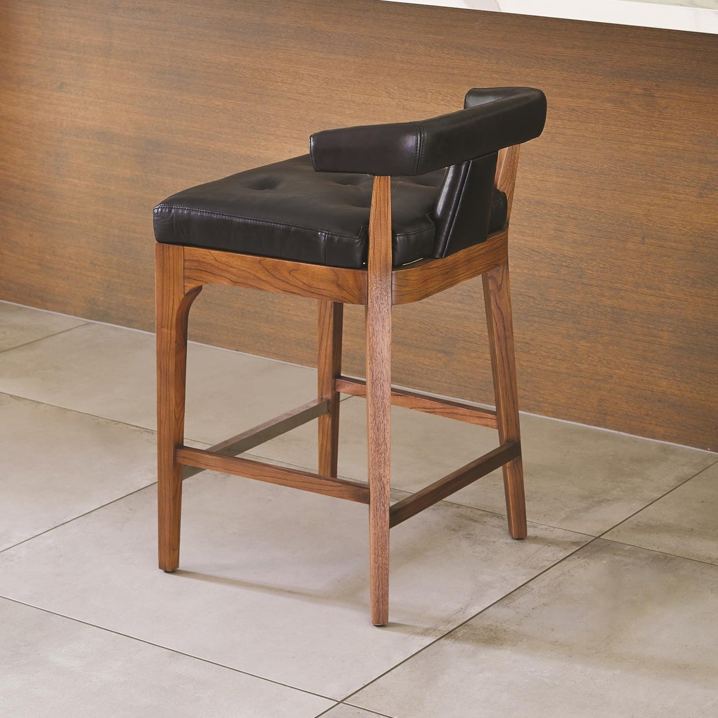 Moderno Counter Stool - Black Marble Leather - Grats Decor Interior Design & Build Inc.