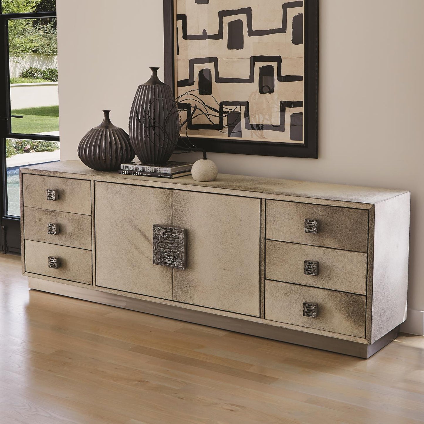 Metro Long Cabinet - Hair on Hide - Grey - Grats Decor Interior Design & Build Inc.