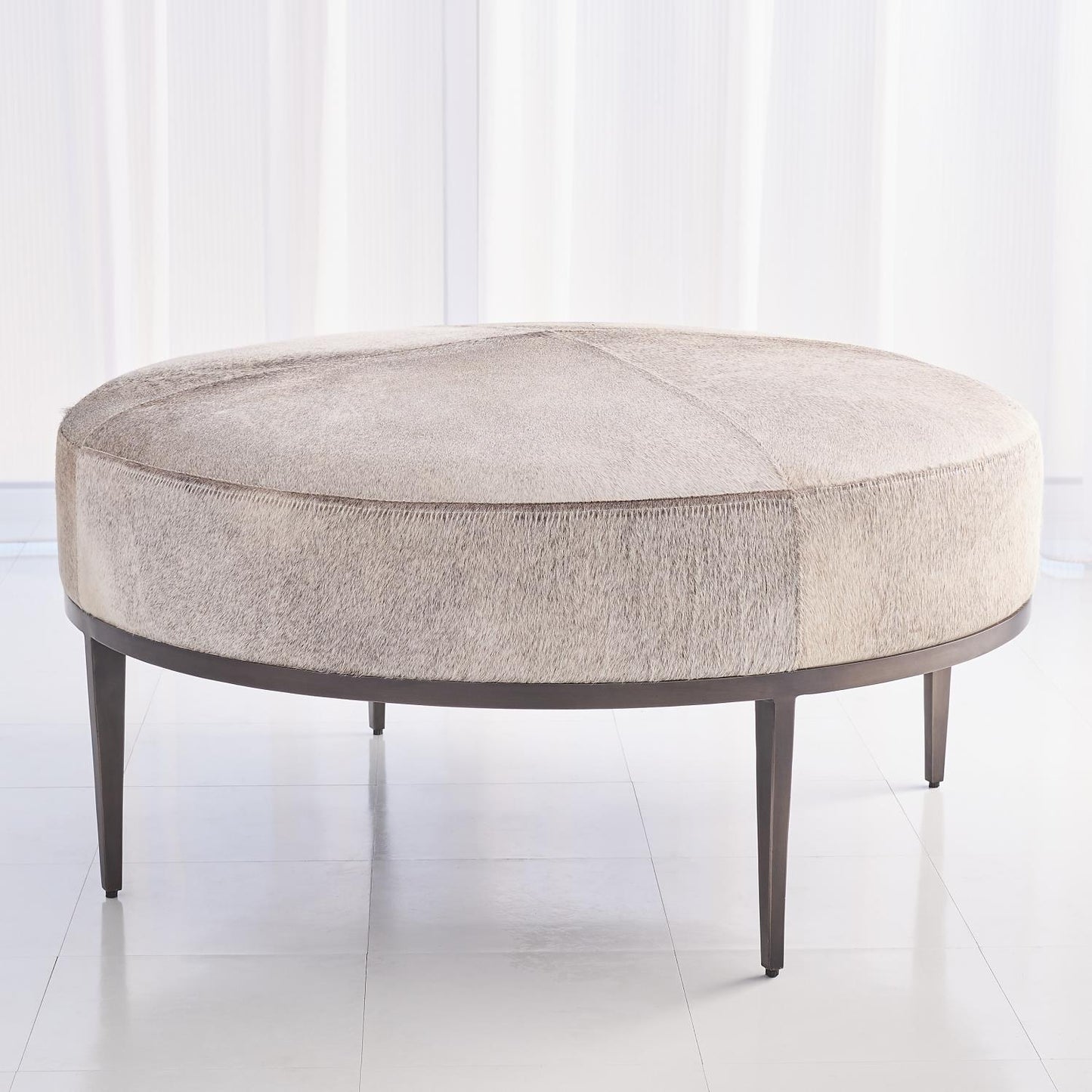 Urban Ottoman - Hair on Hide - Grey/ Antique Gunmetal - Grats Decor Interior Design & Build Inc.