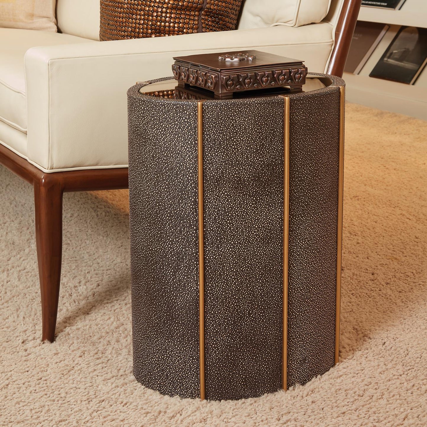 Churchill 16" x 12" Oval Drum Table - Faux Shagreen