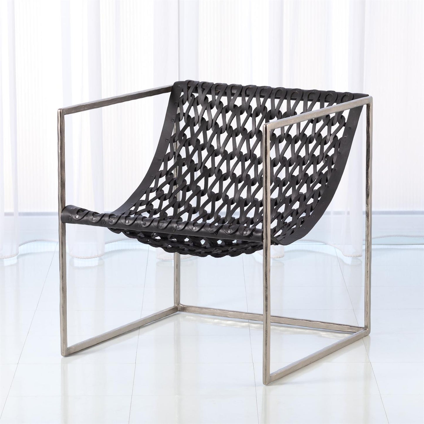 Knit Pearl Chair-Nickel - Dark Grey Leather - Grats Decor Interior Design & Build Inc.