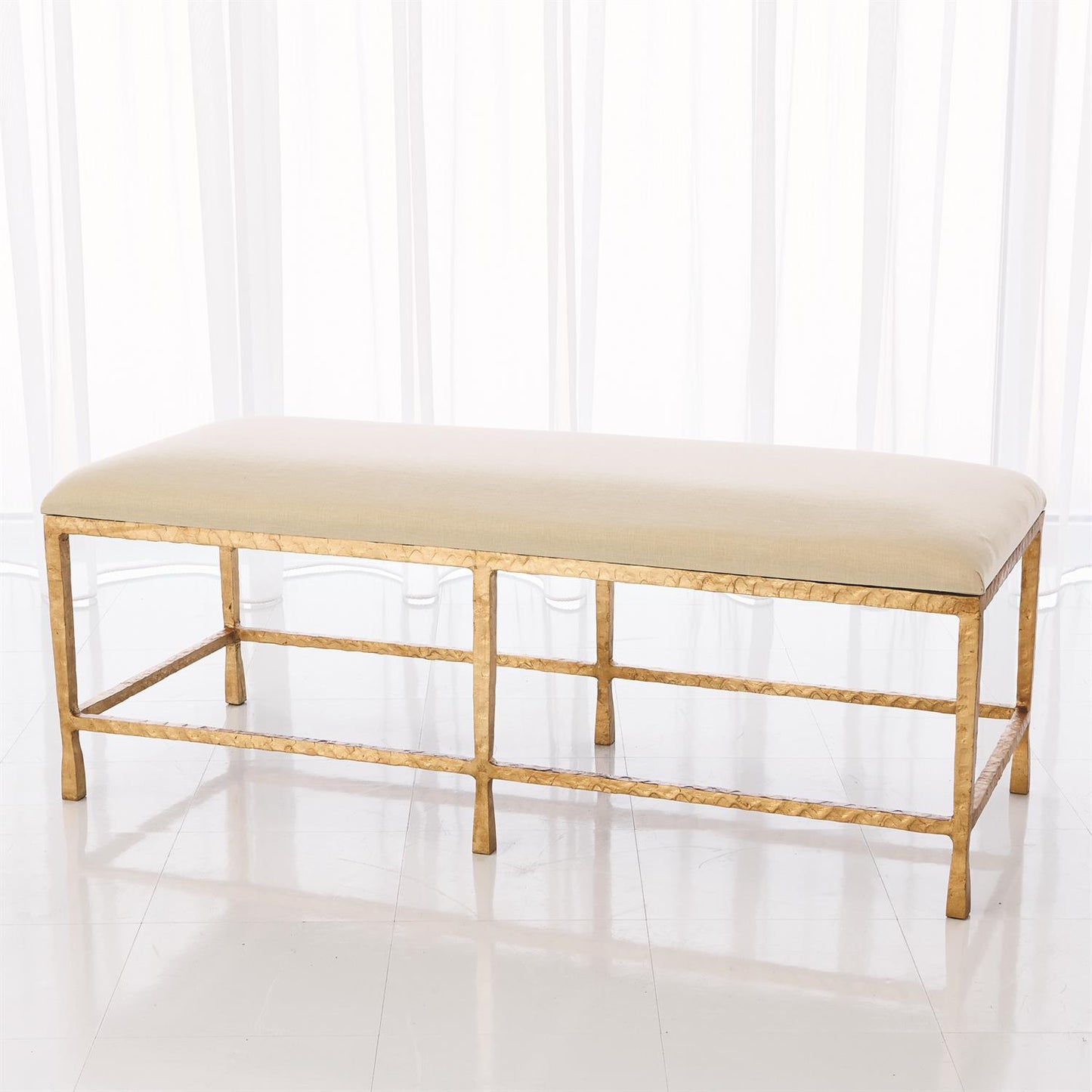 Quad Pod Bench w/Muslin Cushion - Gold Leaf