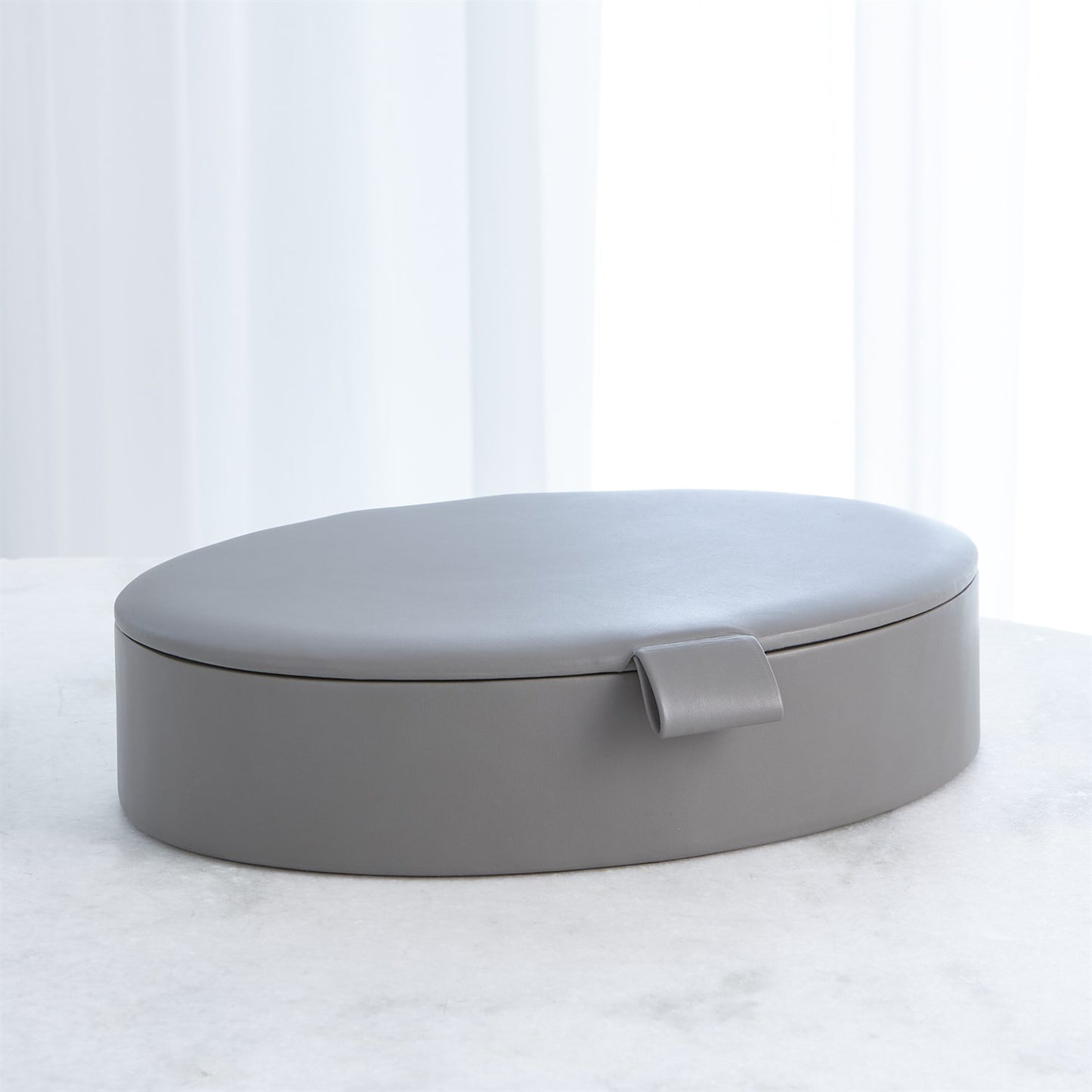 Barbara Barry Signature Oval Leather Box - Marble Gray