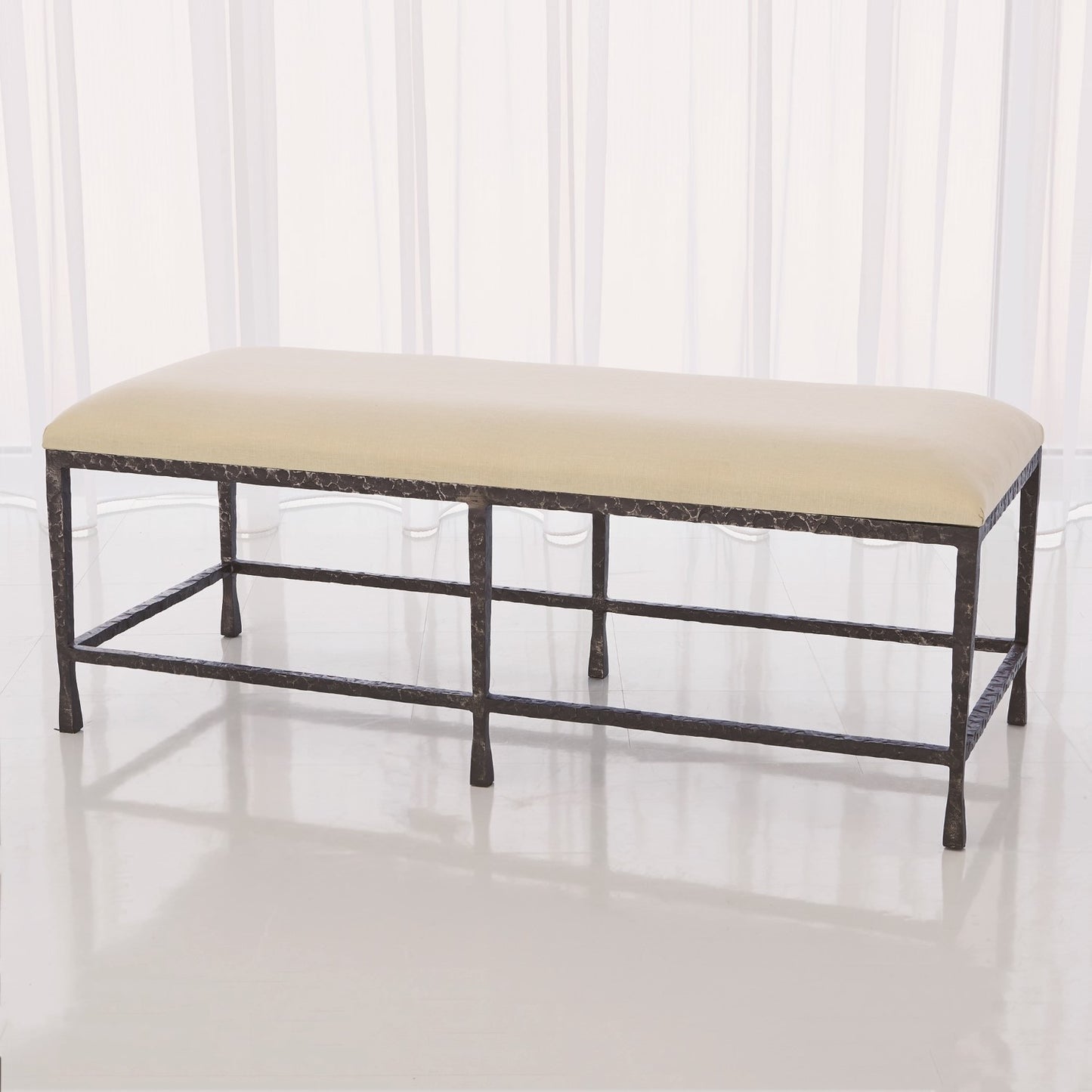 Quad Pod Bench w/Muslin Cushion - Natural Iron - Grats Decor Interior Design & Build Inc.