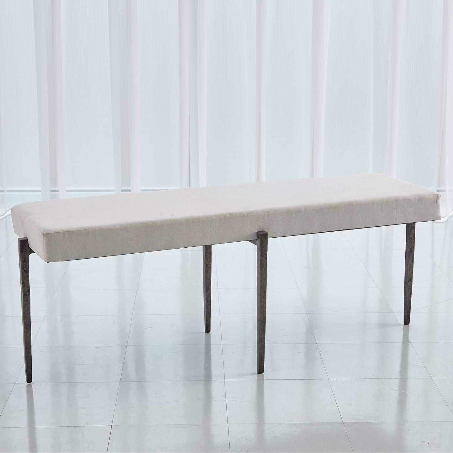 Laforge Bench- Natural Iron w/Muslin Cushion - Grats Decor Interior Design & Build Inc.