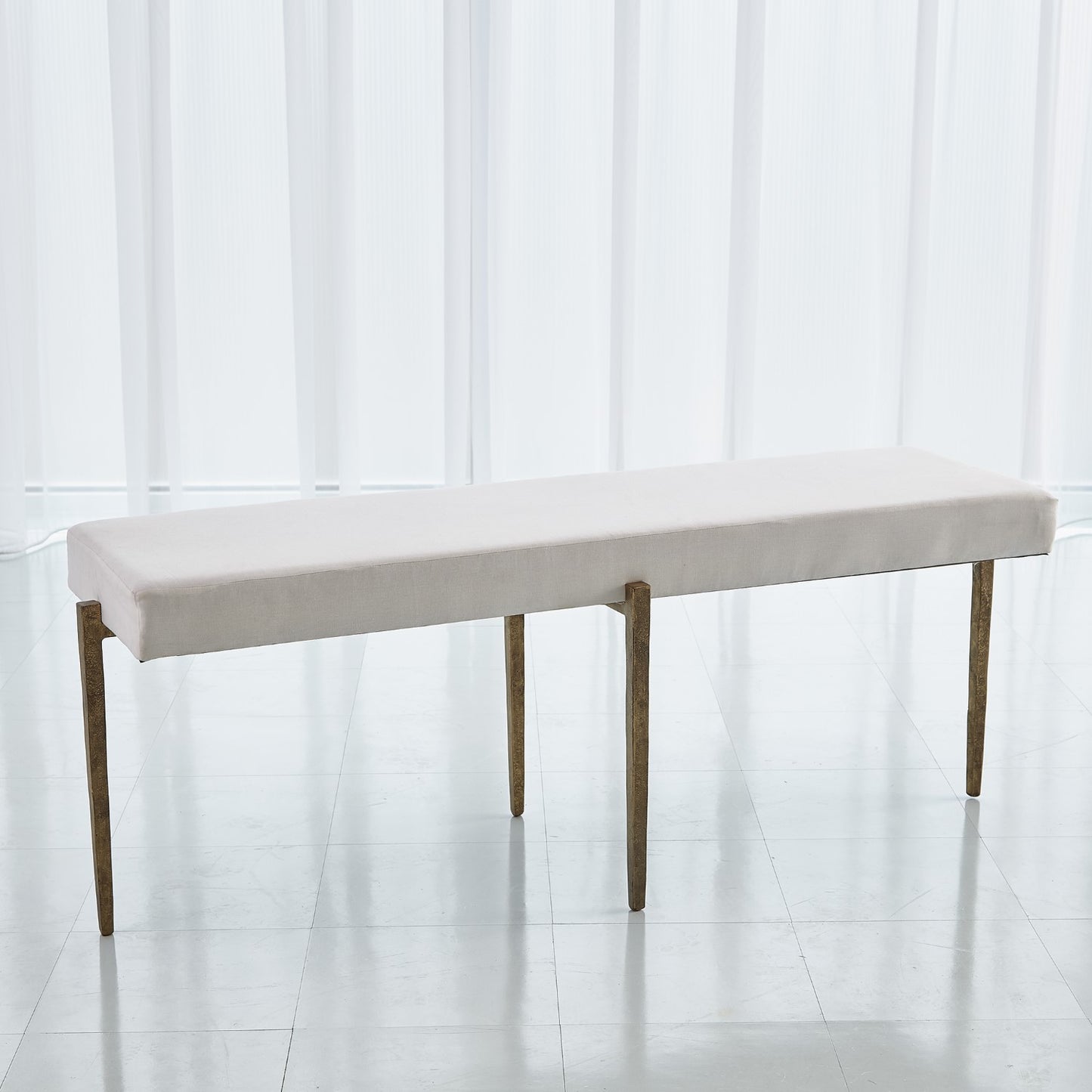 Laforge Bench - Antique Gold w/Muslin Cushion - Grats Decor Interior Design & Build Inc.