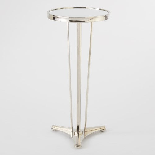 French Moderne 12"Dia Side Table-Nickel w/Mirror Top - Grats Decor Interior Design & Build Inc.