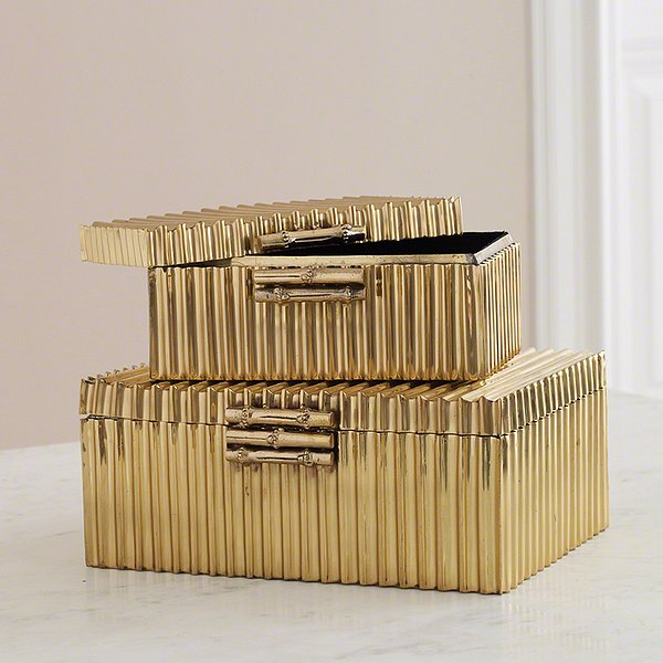 Corrugated Bamboo Box - Brass - Grats Decor Interior Design & Build Inc.