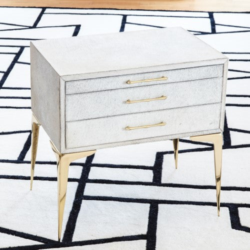 Stiletto Bedside 25" Table - White Hair-on-Hide - Grats Decor Interior Design & Build Inc.