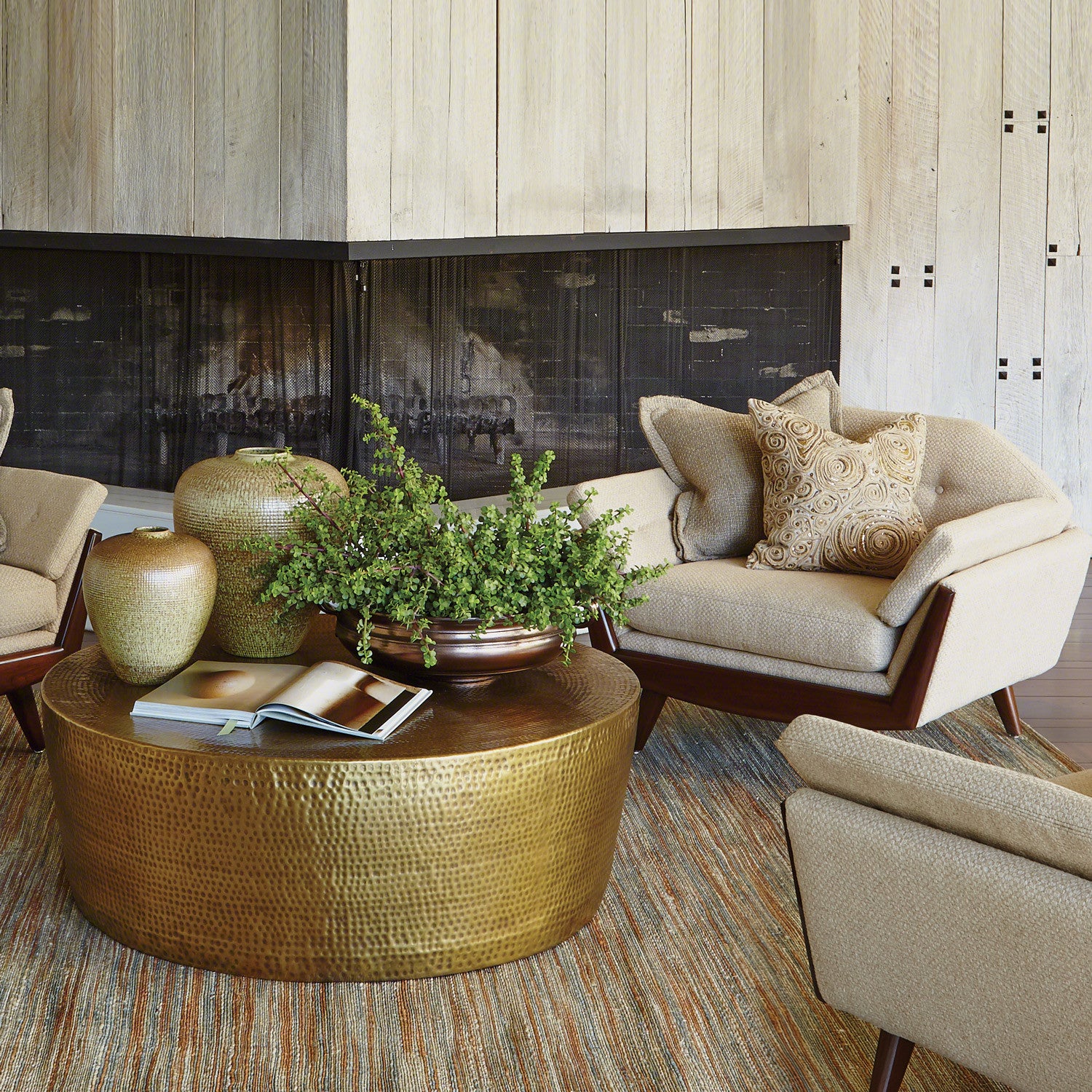 Izmir Hammered 35"Dia/48"Dia Coffee Table - Brass - Grats Decor Interior Design & Build Inc.