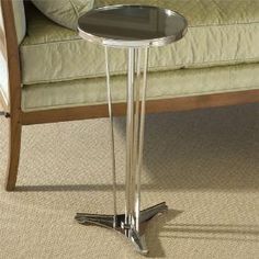 French Moderne 12"Dia Side Table-Nickel w/Mirror Top - Grats Decor Interior Design & Build Inc.