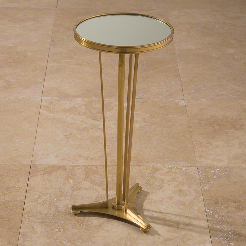 French Moderne 12"Dia Side Table-Antique Brass w/Mirror Top - Grats Decor Interior Design & Build Inc.