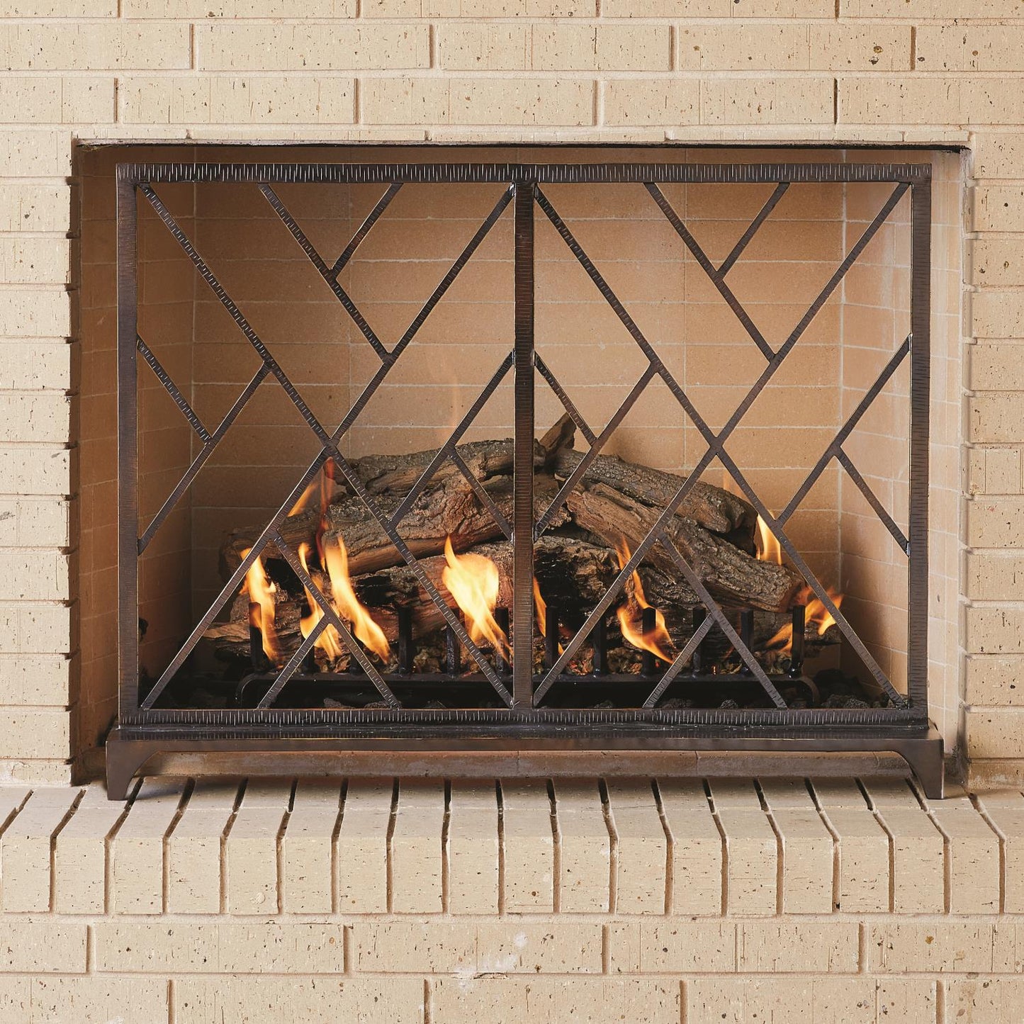 Chinoise Fret Fireplace Screen - Bronze