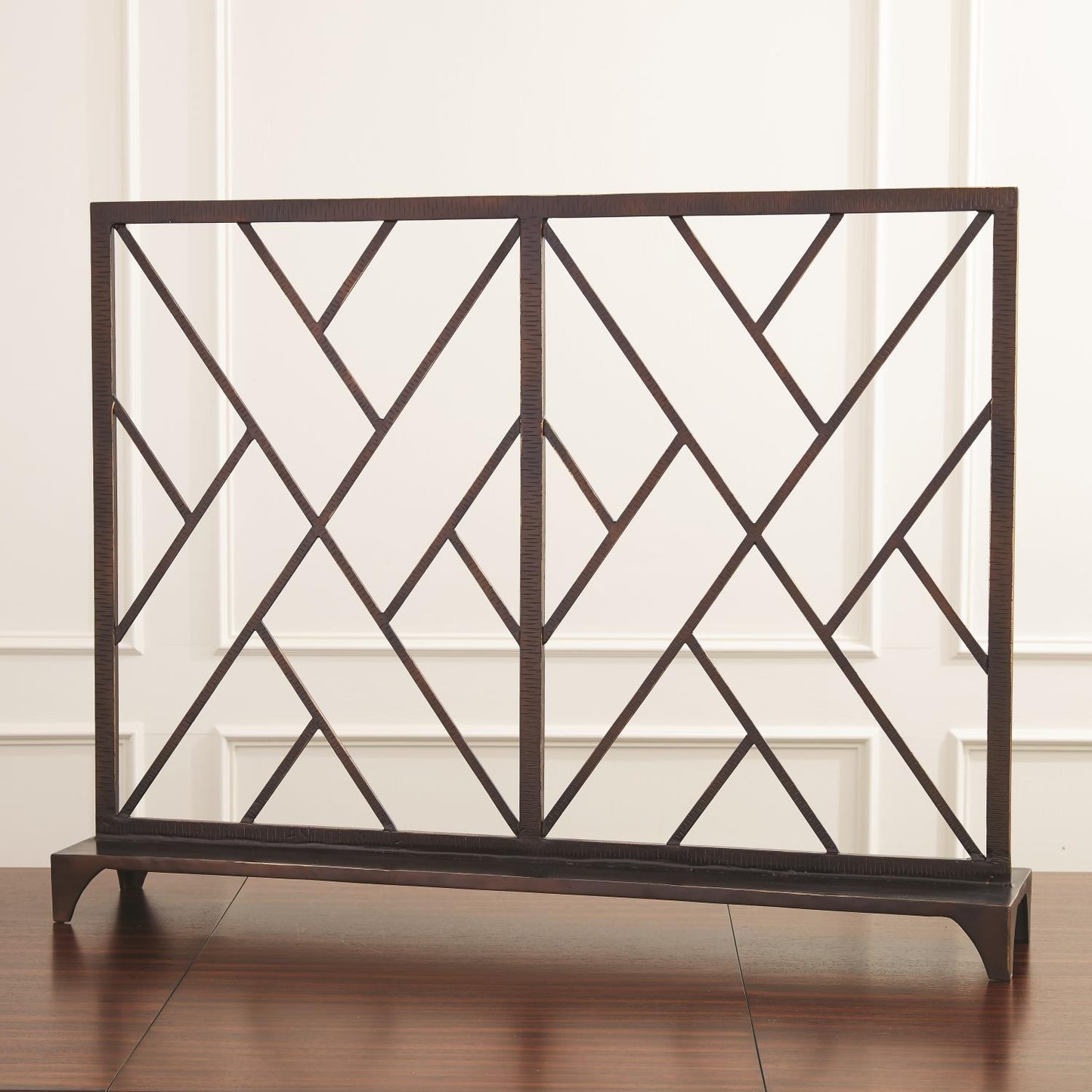 Chinoise Fret Fireplace Screen - Bronze