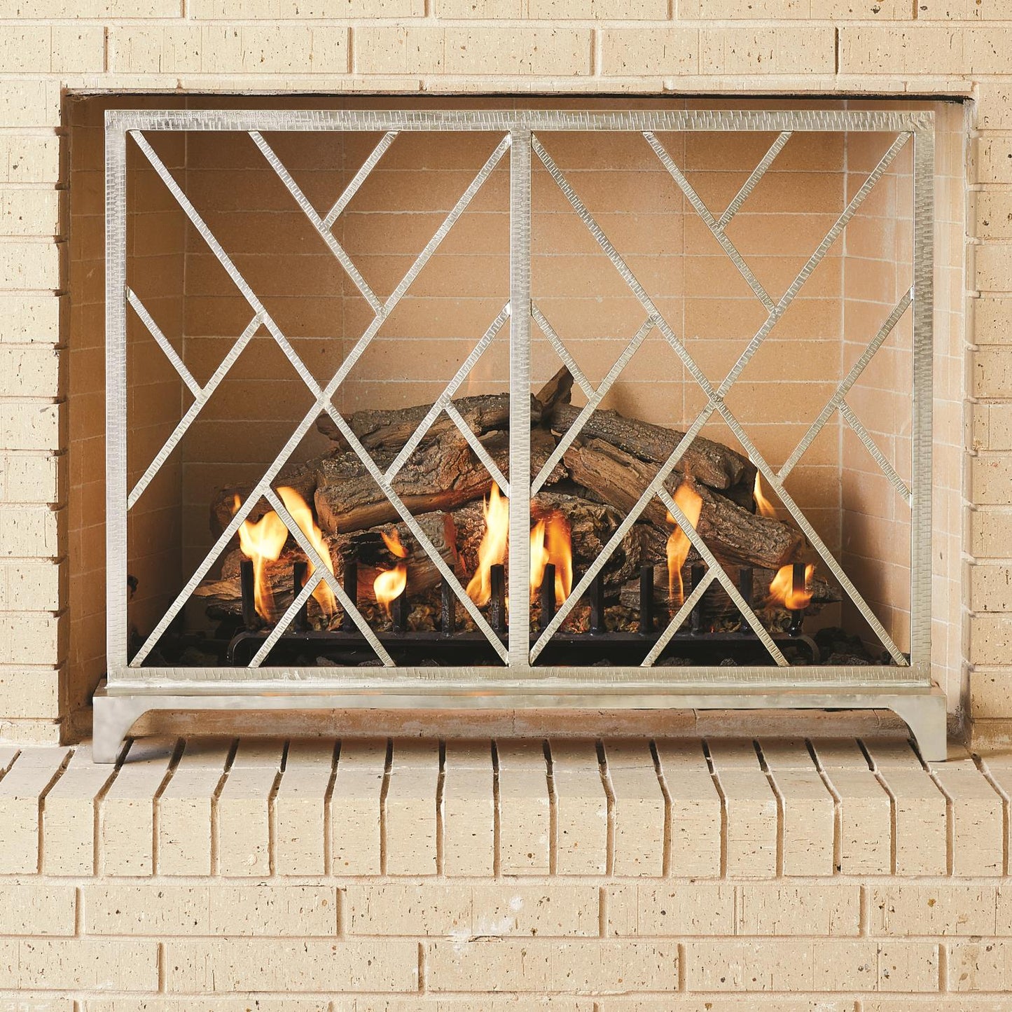 Chinoise Fret Fireplace Screen - Nickel