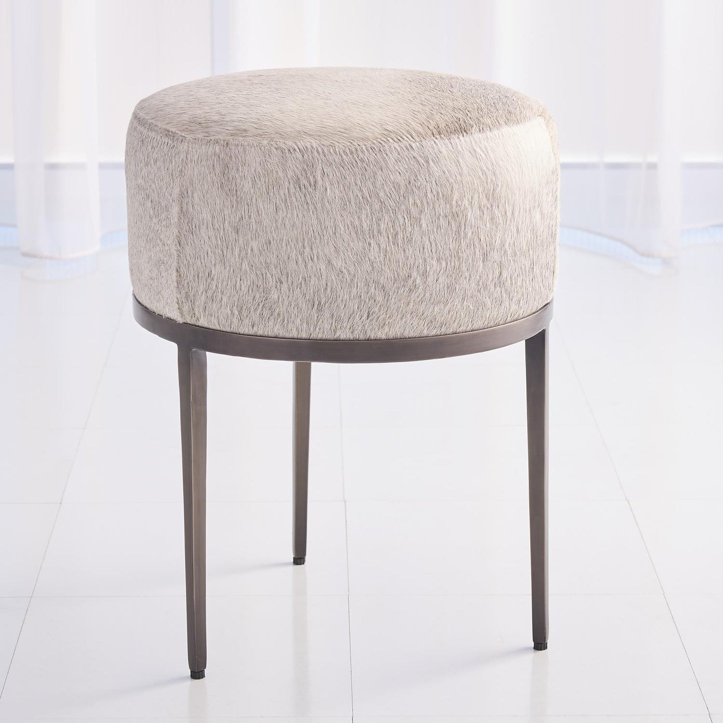 Urban Stool - Hair on Hide - Grey/ Antique Gunmetal - Grats Decor Interior Design & Build Inc.