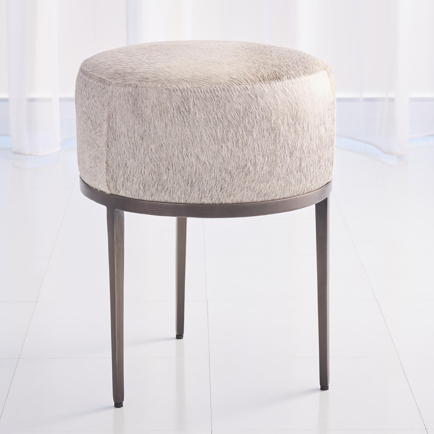Urban Stool - Hair on Hide - Grey/ Antique Gunmetal - Grats Decor Interior Design & Build Inc.