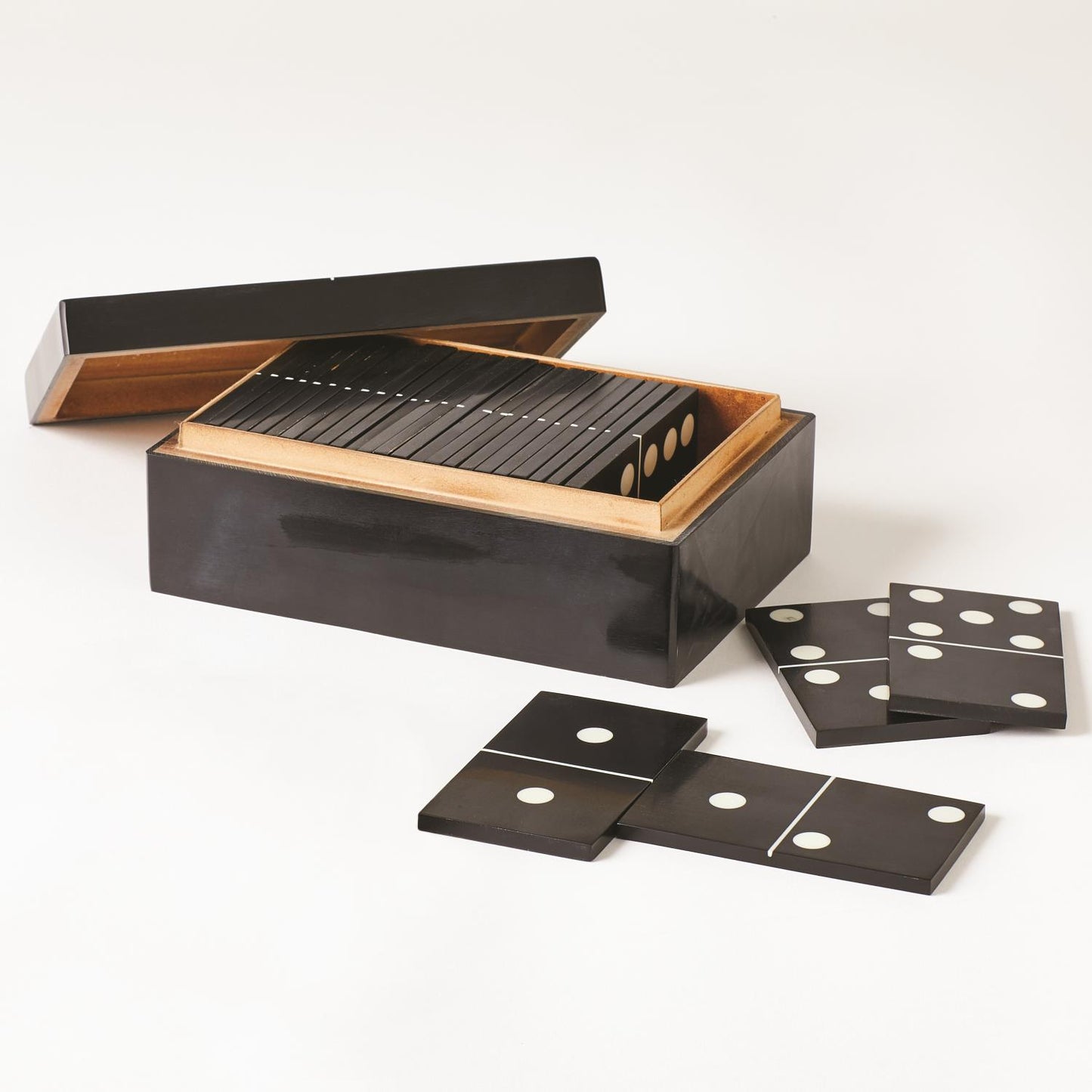 Dominoes Box - Black w/White Dots - 2 sizes