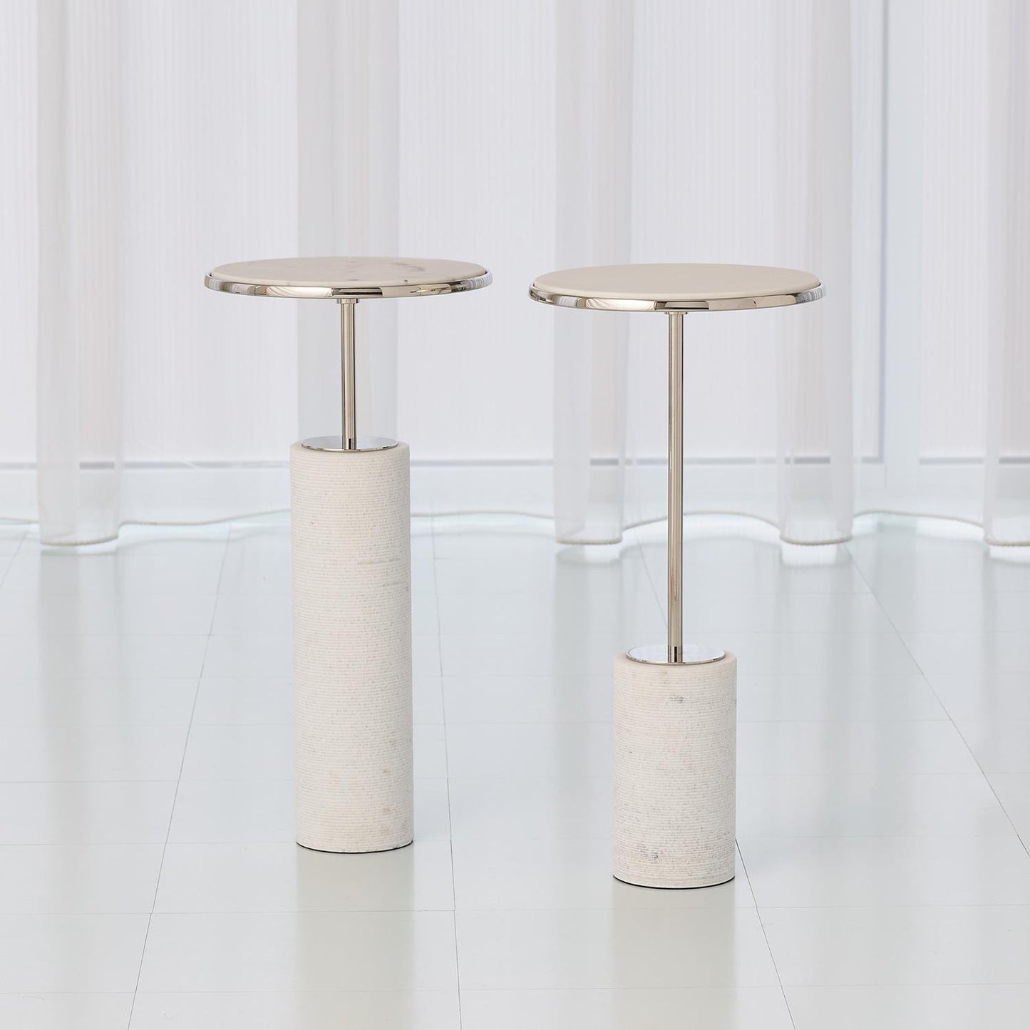 Short Cored Marble Table - Nickel