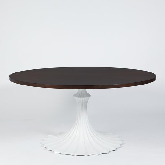 Flute Table 60"Dia Walnut Top w/34" White Base