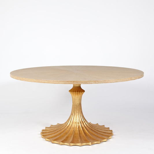 Flute Table 60"Dia Cerused Oak Top w/34" Gold Leaf Base