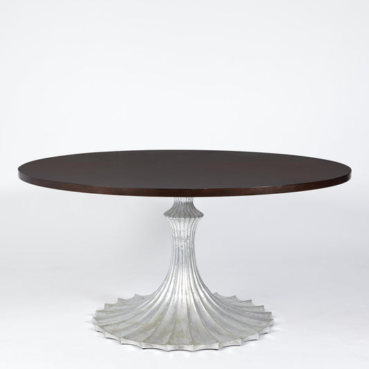 Flute Table 60"Dia Walnut Top w/34" Silver Leaf Base