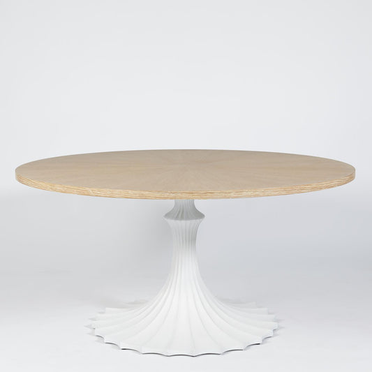 Flute Table 60"Dia Cerused Oak Top w/34" White Base