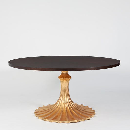 Flute Table 60"Dia Walnut Top w/34" Gold Leaf Base