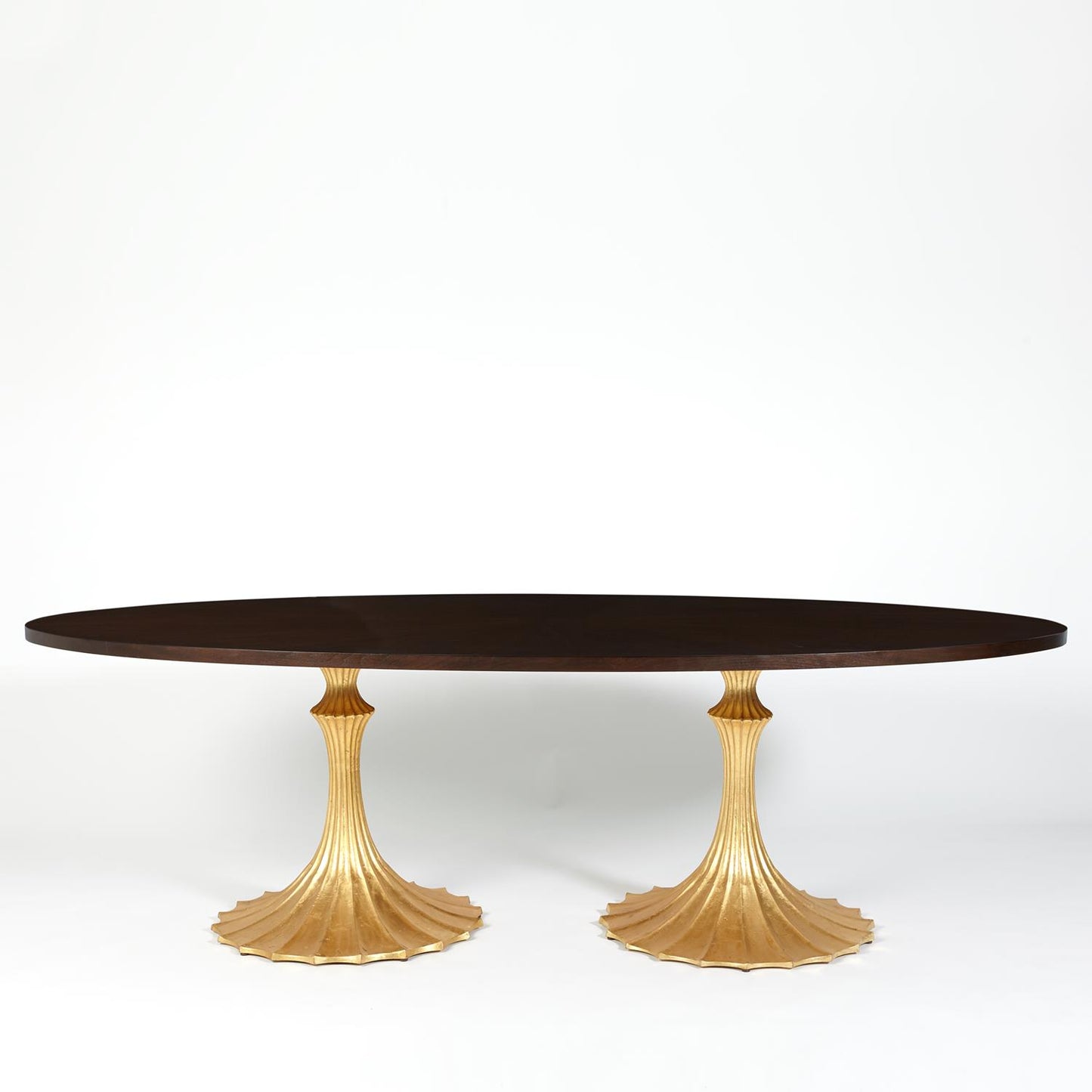 Flute Table 96" Oval Walnut Top w/26" Gold Leaf Base