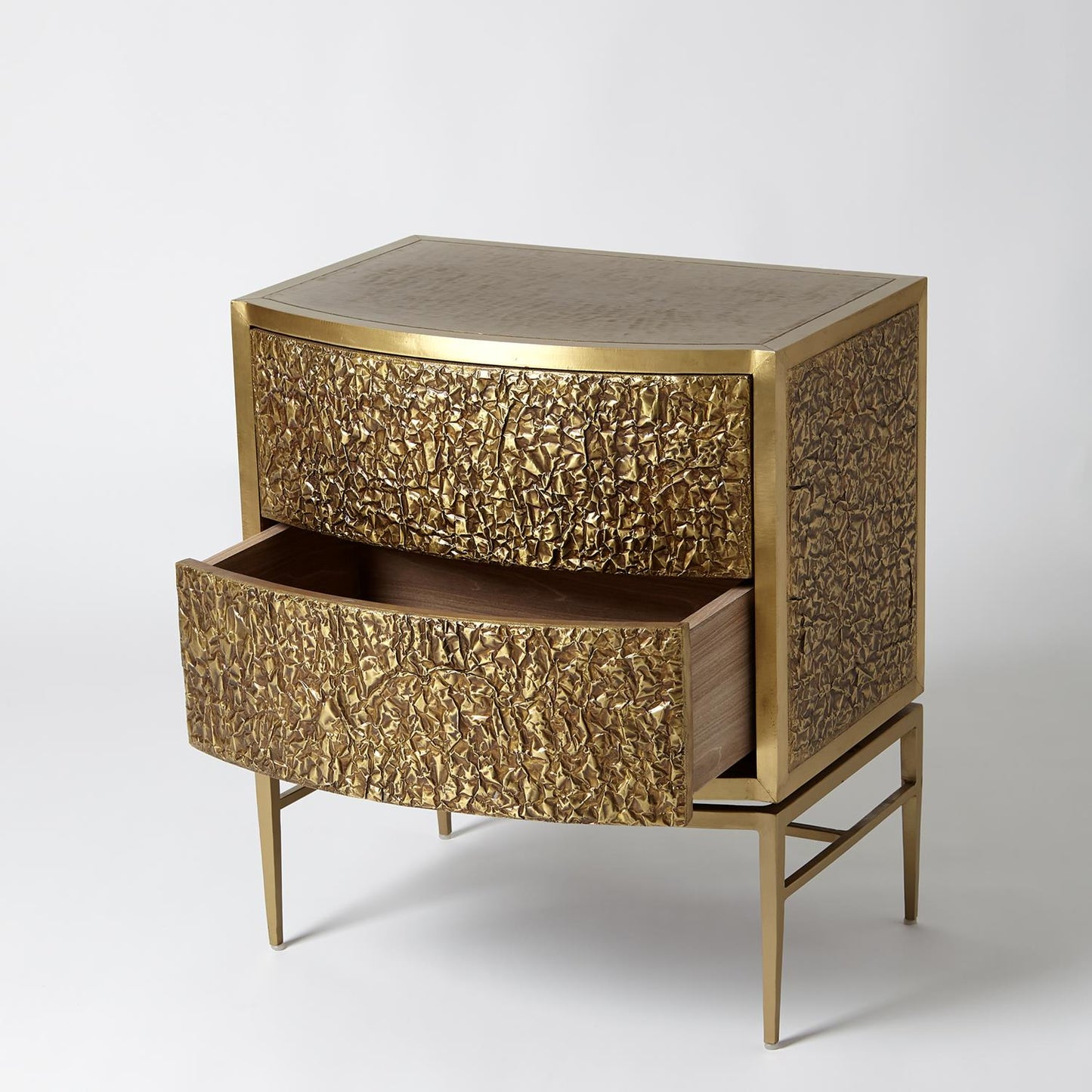 Crinkle Bedside Chest - Brass / Bronze