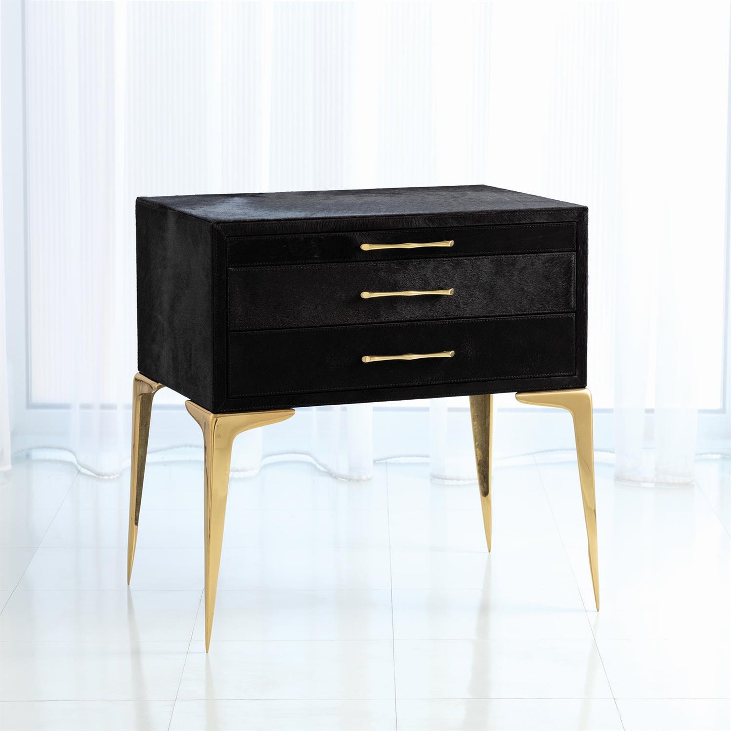 Stiletto Bedside 25" Table - Black Hair-on-Hide