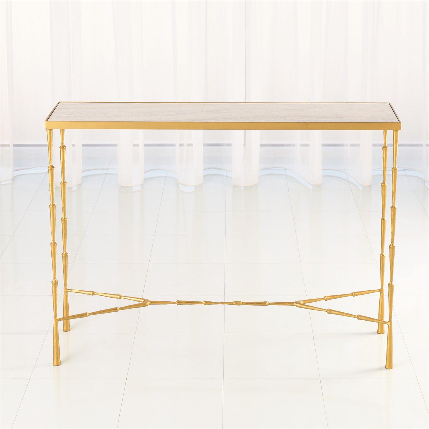 Spike Marble Top 44" Console - Antique Gold