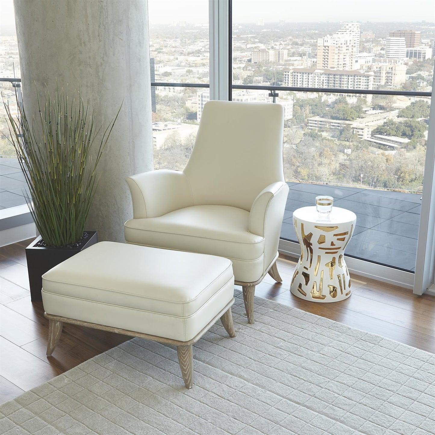 Jackie Ottoman - Grey - Milk Leather