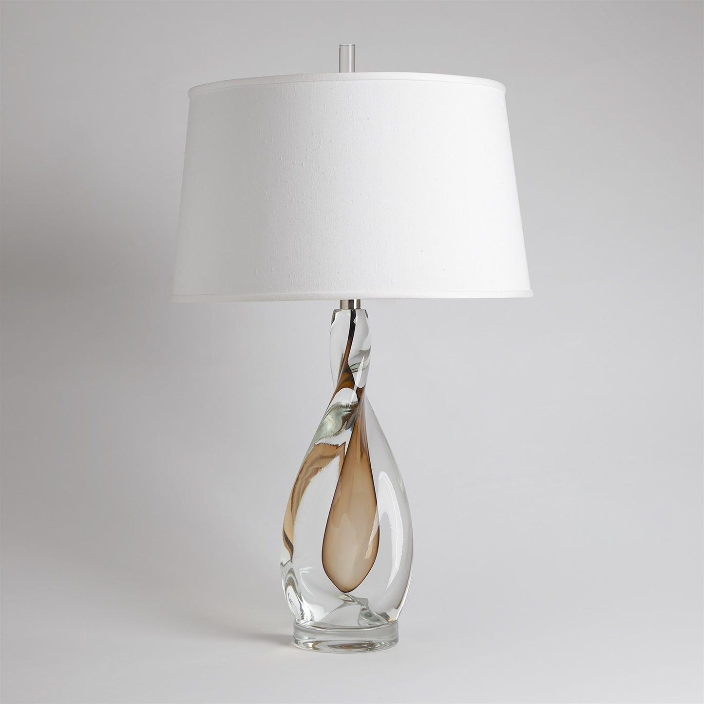 Amber Twisted Art Glass Lamp w/Silk Shade