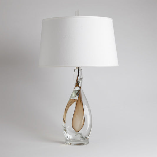 Amber Twisted Art Glass Lamp w/Silk Shade