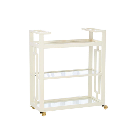 Grid Block Bar Cart-White Lacquer with Shiny Brass Wheels