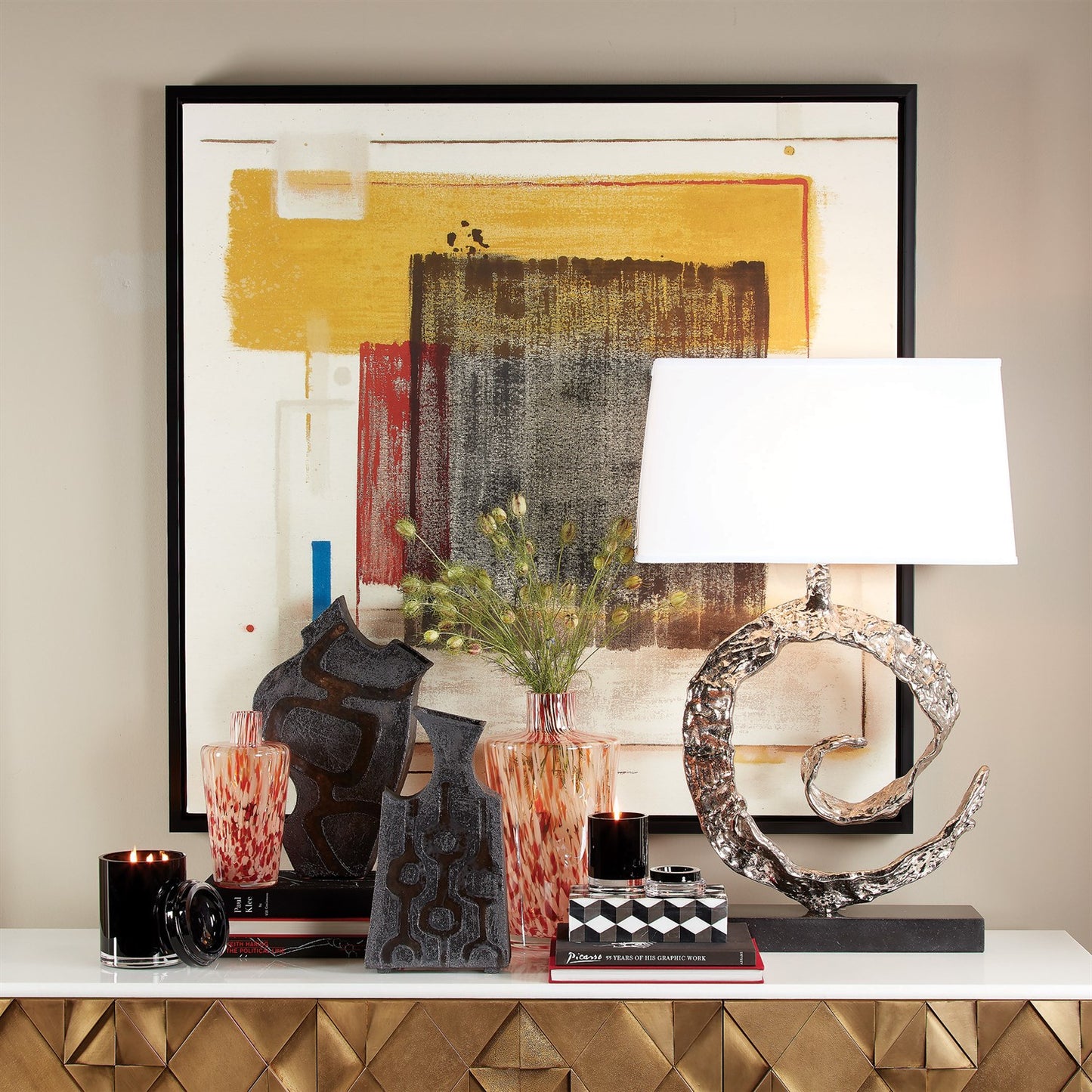 Swirl Lamp - Nickel w/Black Granite