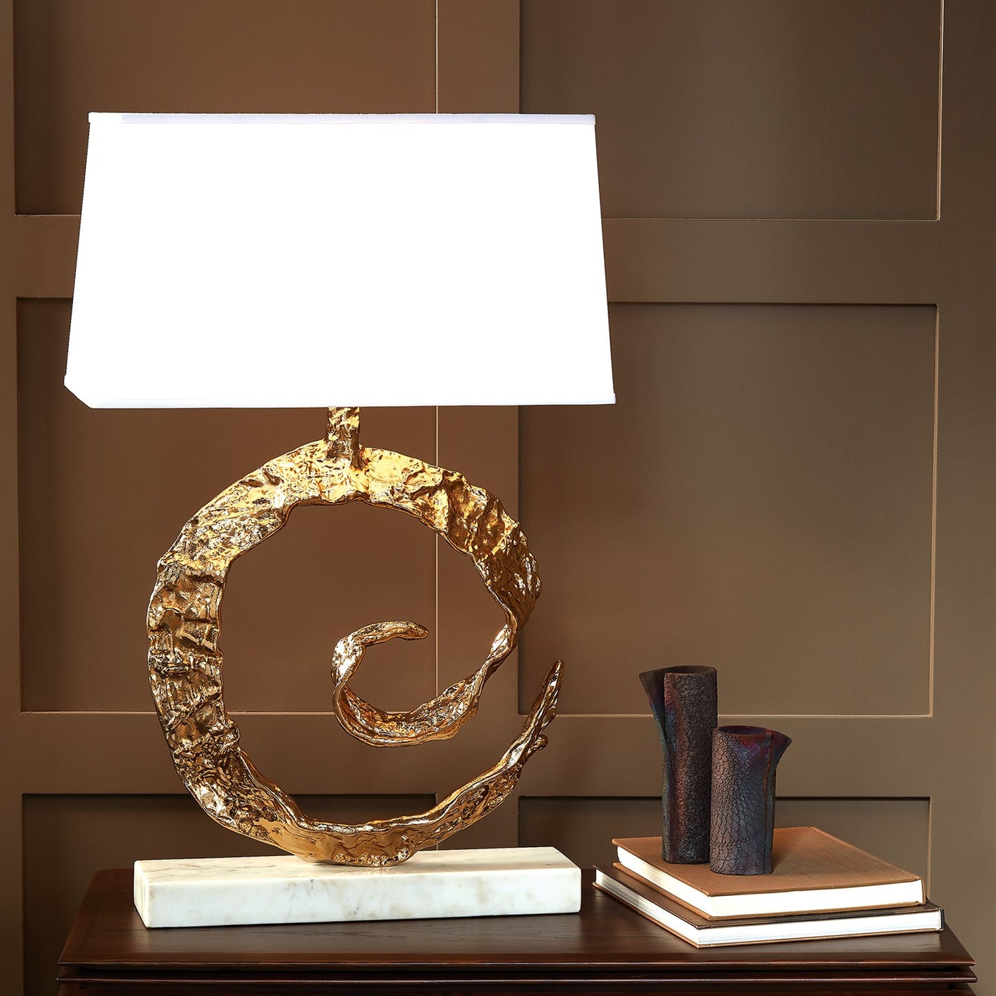 Swirl Lamp - Brass w/White Marble