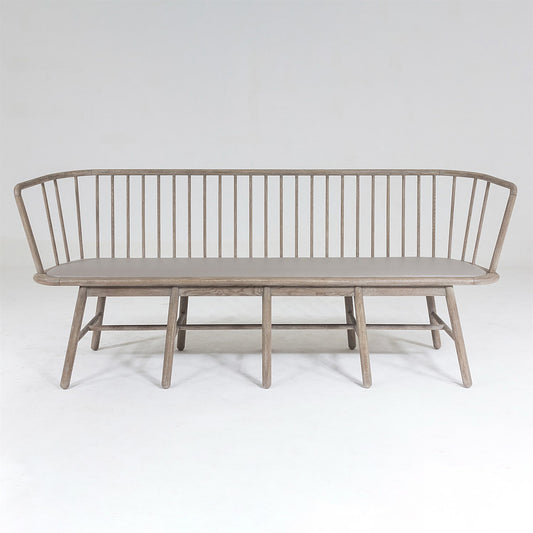 Spindle Long Bench - Grey Leather