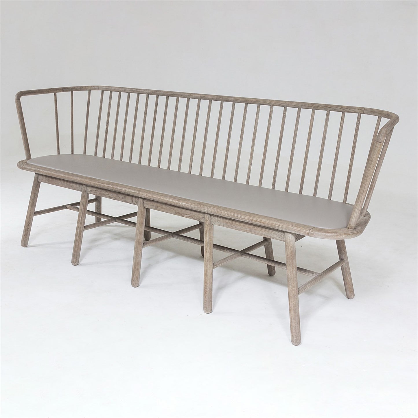 Spindle Long Bench - Grey Leather