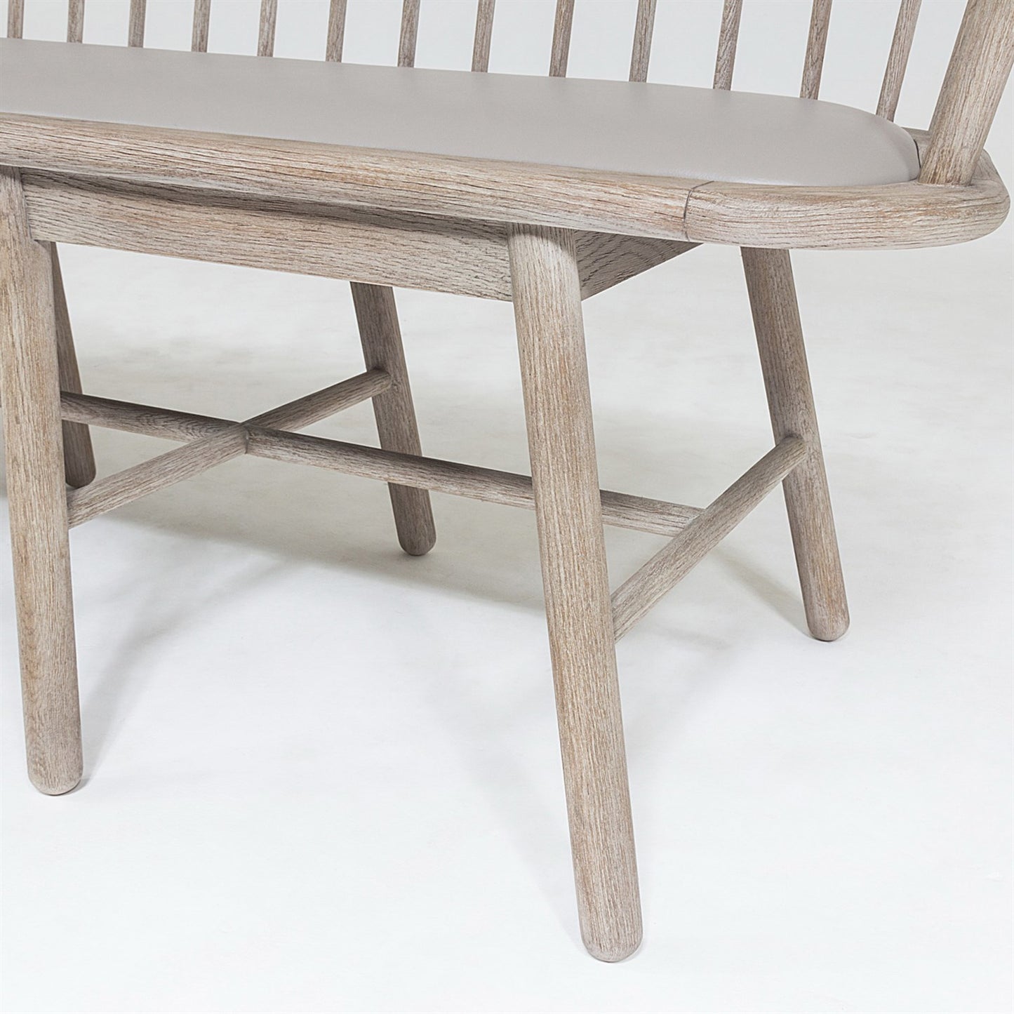 Spindle Long Bench - Grey Leather