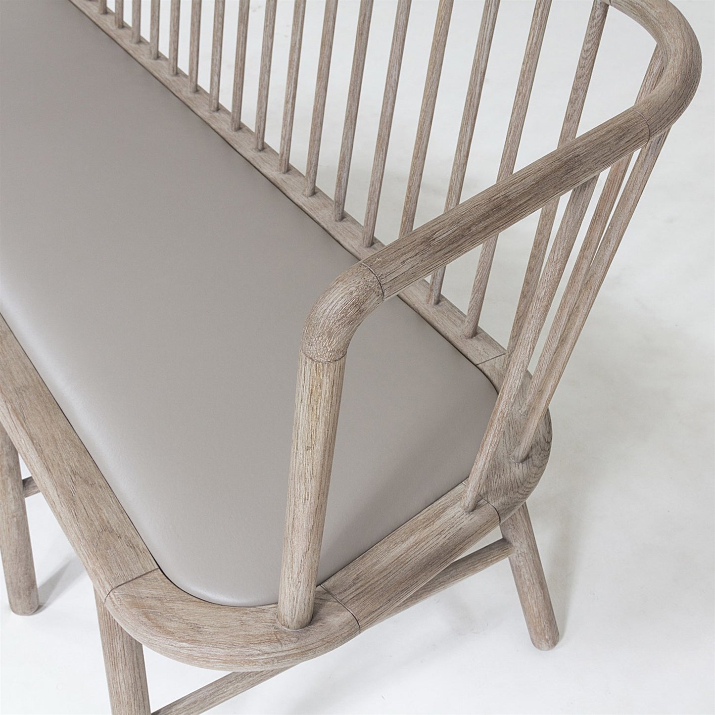 Spindle Long Bench - Grey Leather