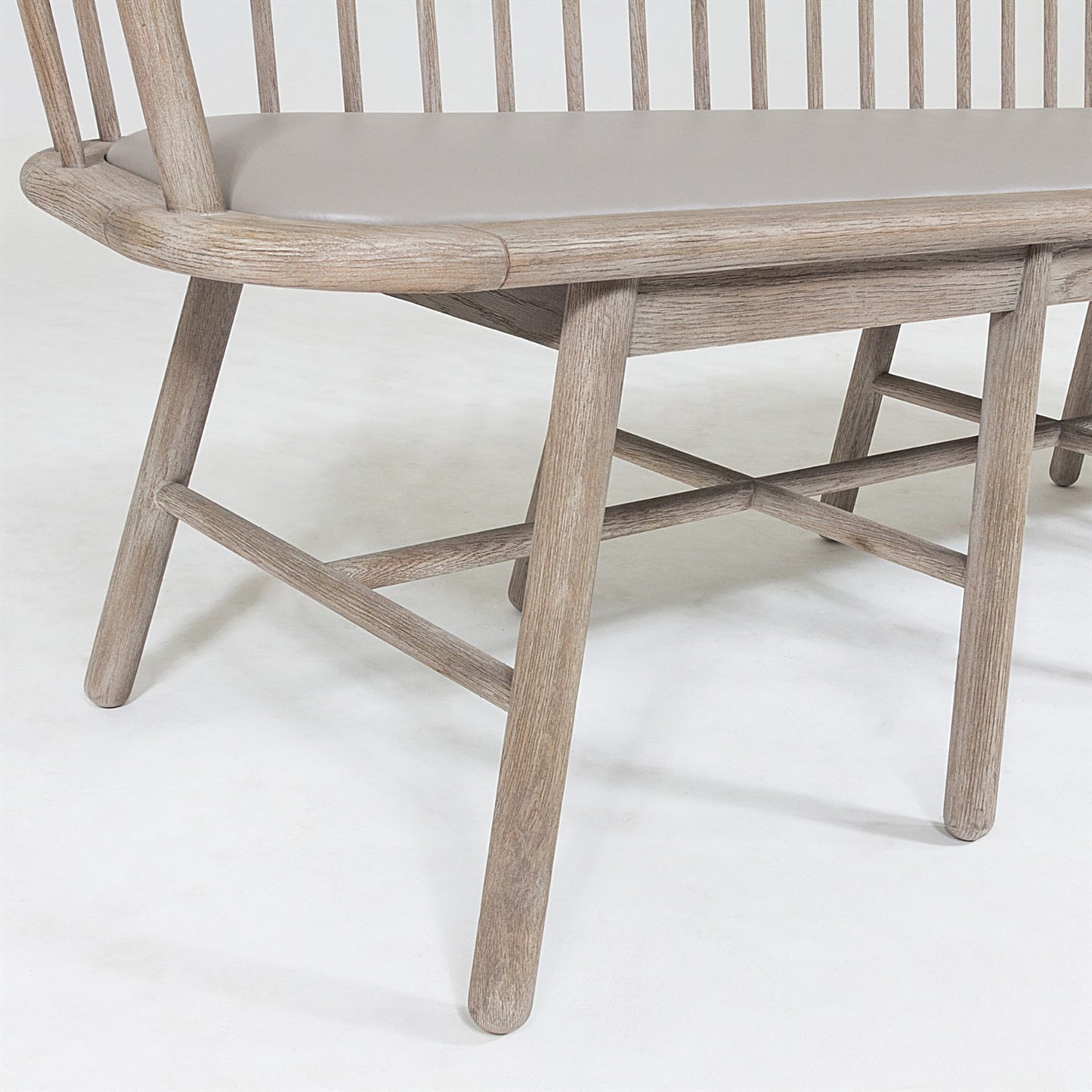 Spindle Long Bench - Grey Leather