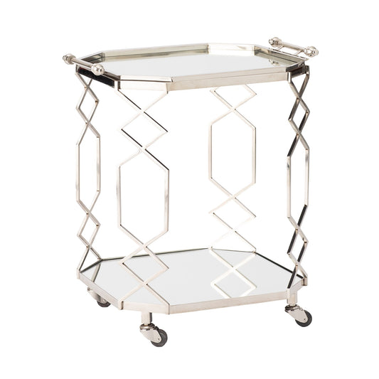 Rectangular Fret Serving Cart and Trolley w/Tray - Polished Nickel