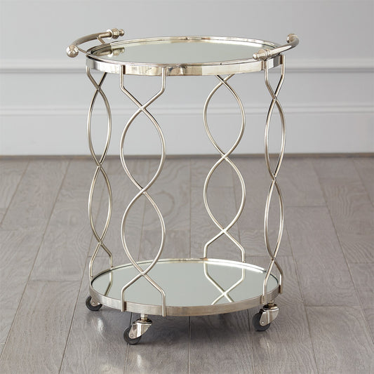 Round Serving Cart and Trolley w/Tray - Polished Nickel