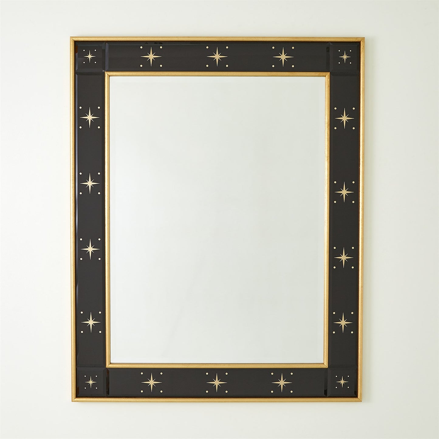 Rectangular Beveled Mirror w/Gold Stars - Black
