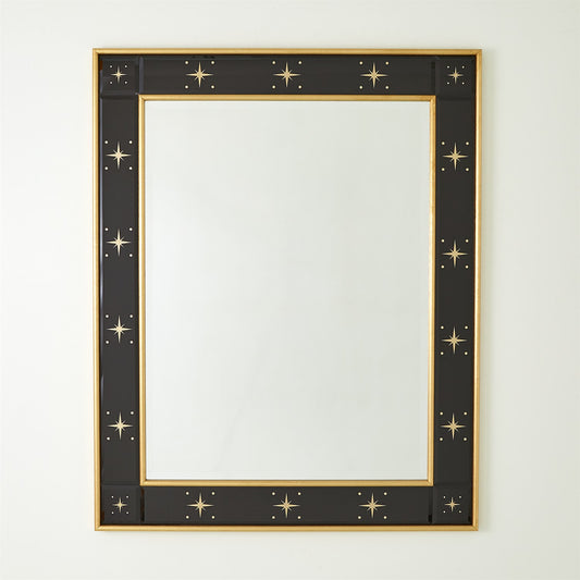 Rectangular Beveled Mirror w/Gold Stars - Black