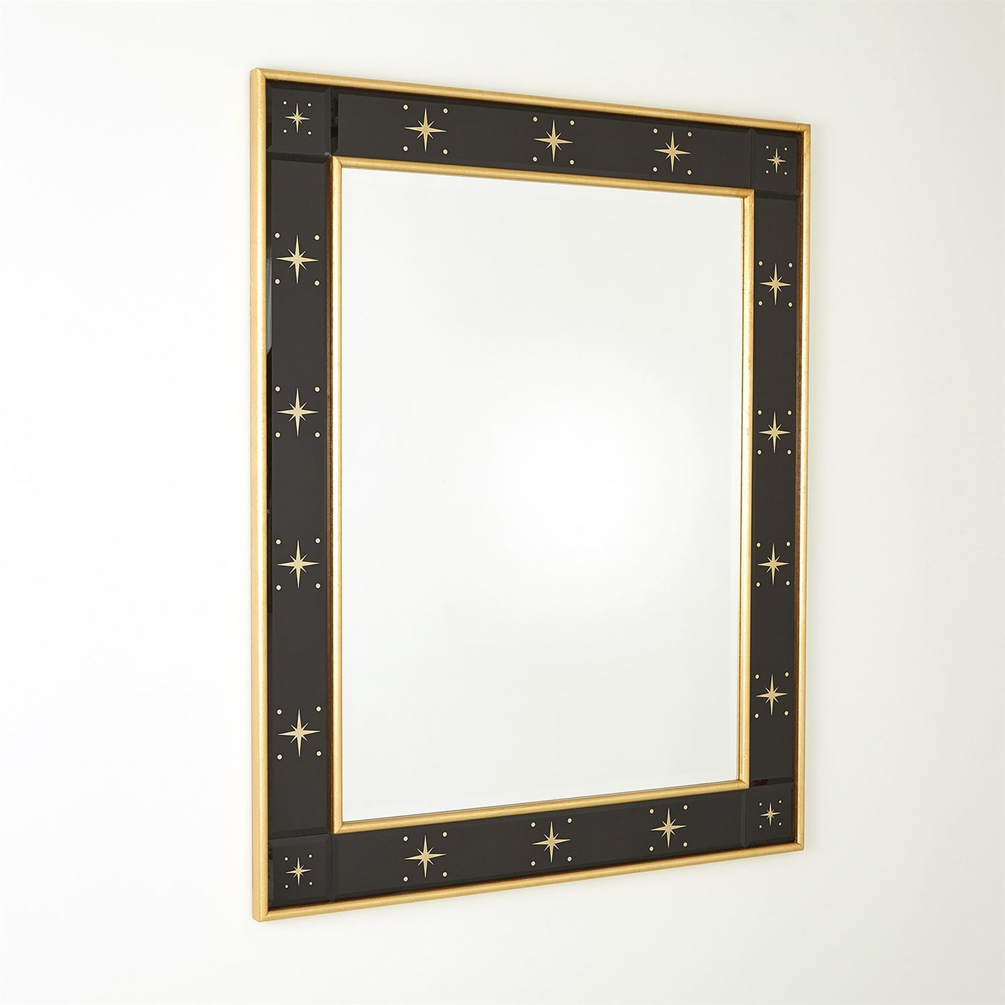 Rectangular Beveled Mirror w/Gold Stars - Black