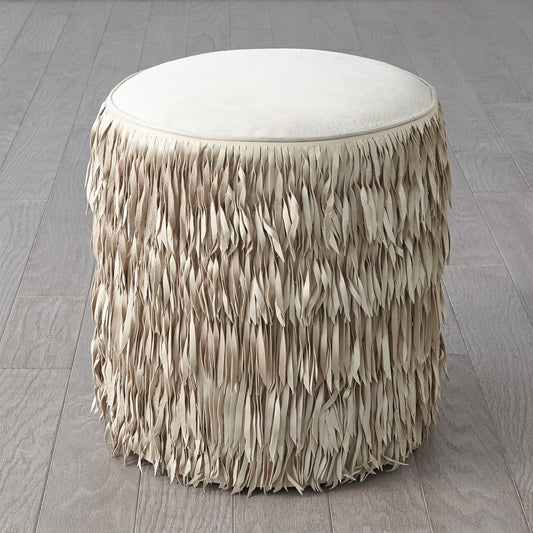 Fringe Ottoman-Ivory Hair-on-Hide