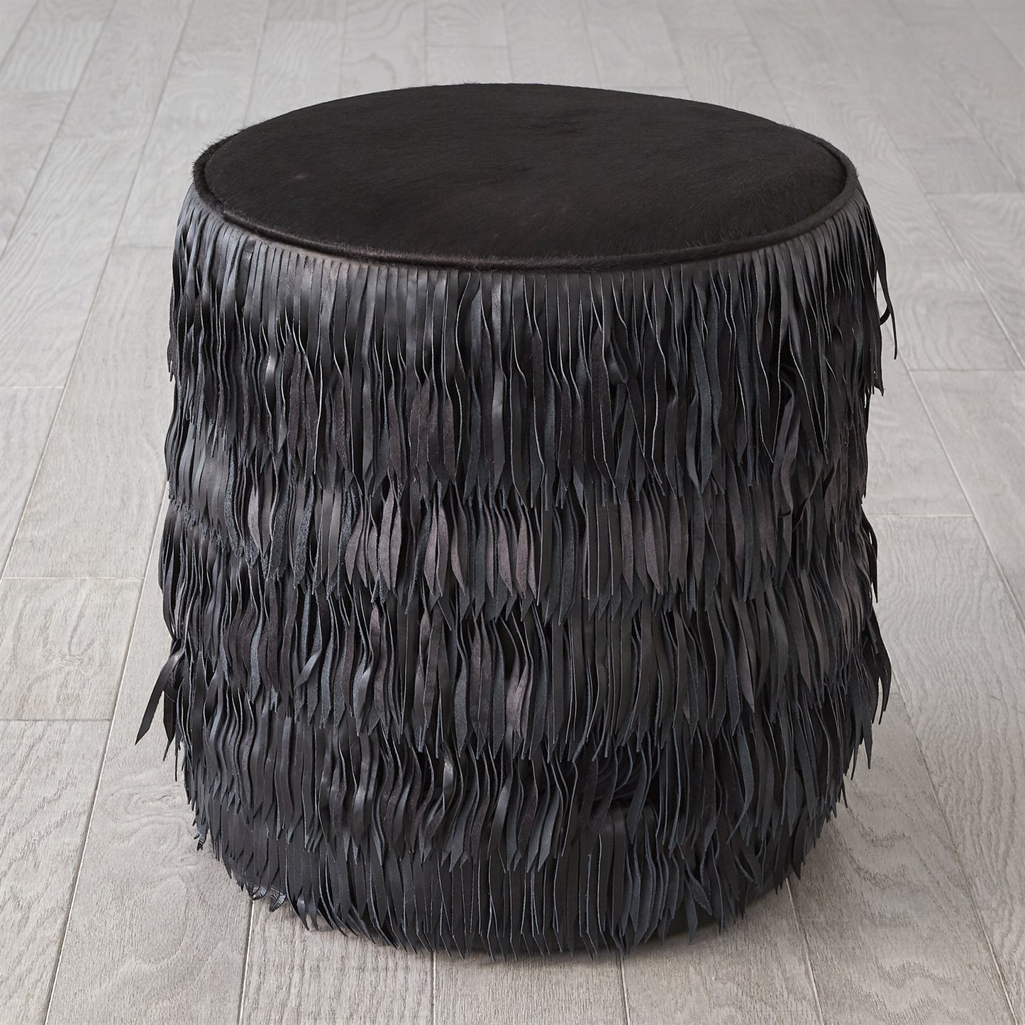 Fringe Ottoman - Black Hair-on-Hide